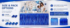 4-Pack Blue Foil Fringe Table Skirt, Disposable Metallic Tinsel Streamers, Photo