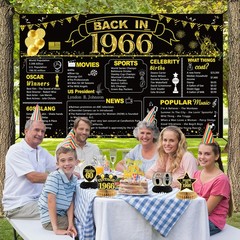 60th Birthday Decorations Set, Back in 1966 Black & Gold Party Supplies, 30 Pcs