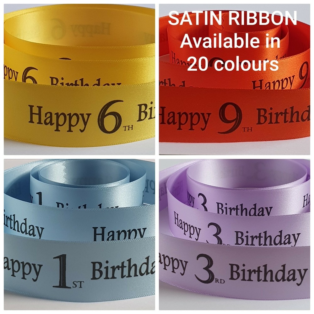 Birthday Ribbon Age 1 to 10 available in 17 colours 25mm x 1 metre cake or gift