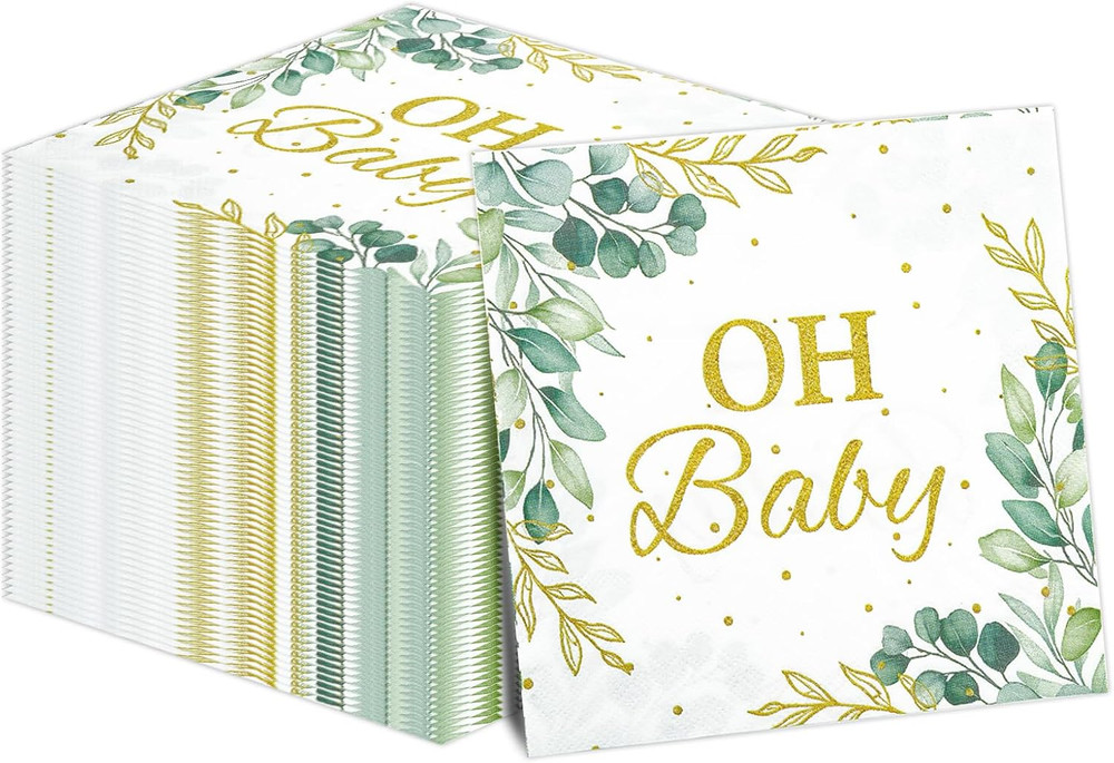 50Pcs Eucalyptus Leaf Oh Baby Napkins Greenery Baby Shower Party Supplies Sage G
