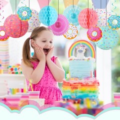 Decoración para fiesta de cumpleaños con temática de donas (colores dulces)