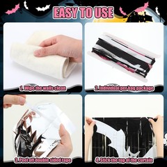 2 PCS 3.3×6.6 Ft Pink Bat Halloween Metallic Foil Fringe Curtain Party Prop