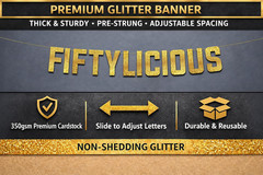 Pre-Strung Fiftylicious Gold Glitter Banner – Funny 50Th Birthday and Anniversar