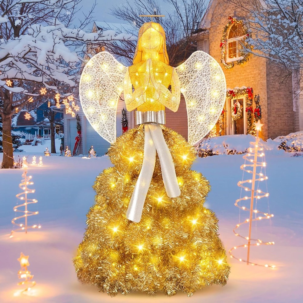 Shintenchi 5′ Lighted Christmas Angel 150 LED Lights Pre-lit GOLDEN WHITE