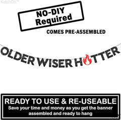 Glitter Older Wiser Hotter Birthday Decorations – No DIY, 10 Feet | Older Wiser