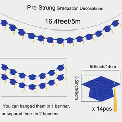 2026 Blue Glitter Graduation Decoration Hats Banners with Tassel Class of 2026 G