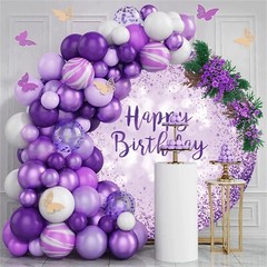 OERJU Purple Birthday Round Backdrop Cover Purple Bokeh Dots Happy Birthday R…
