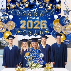 Graduation Decorations 2026 Bundle Banner Balloons Swirls Cake Topper