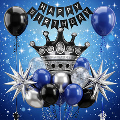 Navy Blue Birthday Decorations for Men with Black Metallic Silver Navy Blue