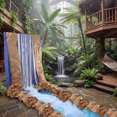Waterfall Landscaping Kit Rainforest Falls Decorations Tinsel Curtains with Kraf