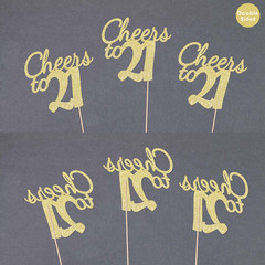 Cheers to 21, 10 Pack Double-Sided Gold Glitter 21St Birthday Centerpieces for T
