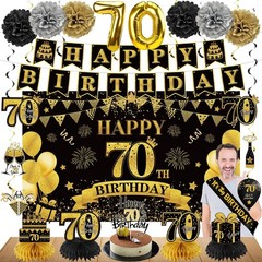 Eucutur 42PCS 70th Birthday Decoration Kit for Men Women, Black Gold Happy 70…