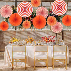 6 Pcs Decoration Hanging Party Orange Paper Fans Set for Birthday Wedding Gradua