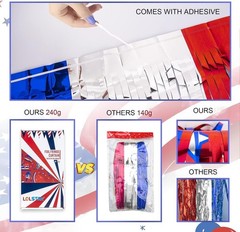 Party Backdrop Kit 3x Star Foil Fringe Curtains Red Blue White Patriotic Decor