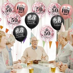 Rose Gold 50th Birthday Decorations for Women, 18Pcs Black Rose Gold 50th Birthd