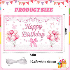 Coquette Birthday Decorations 71 X43 Inches Pink Bow Happy Birthday Backdrop Pho