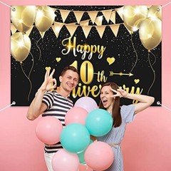 6x4ft Happy 10th Anniversary Banner Backdrop – 10 Wedding Anniversary Decorat…