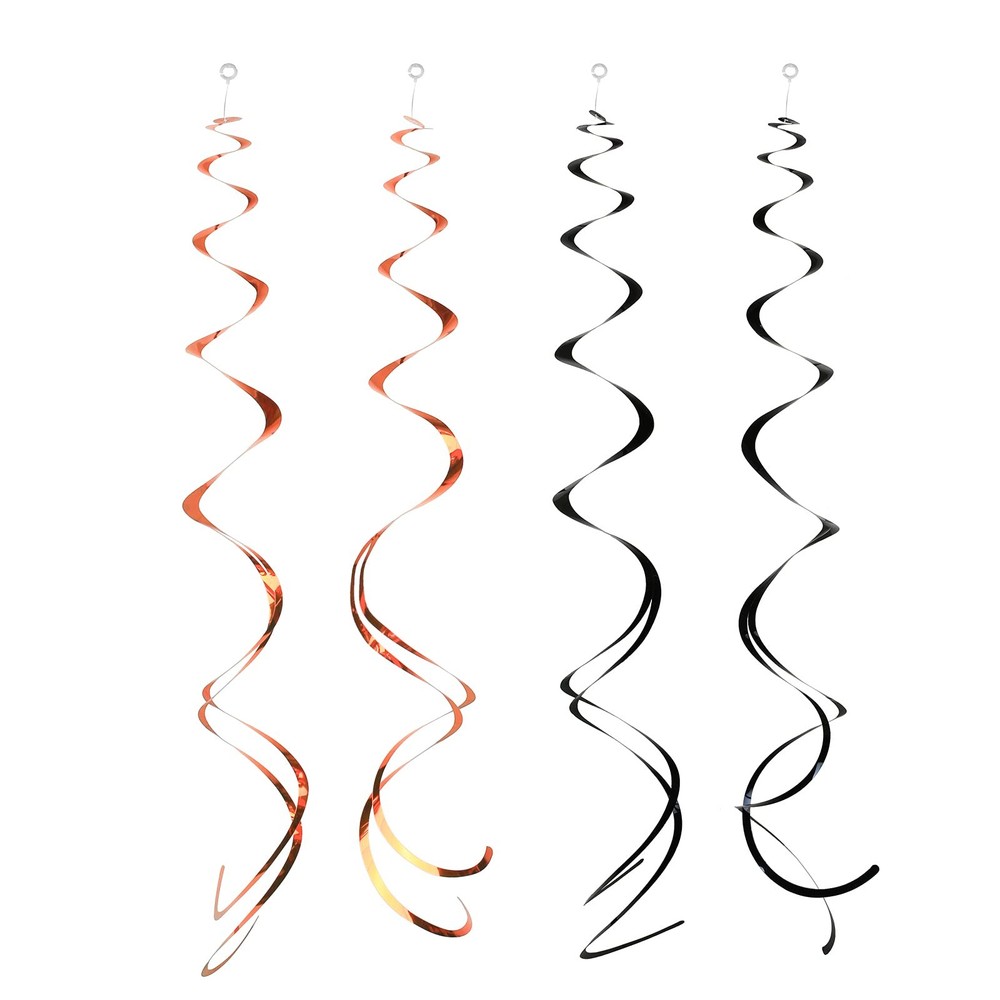 24 Pack Orange Black Hanging Swirl Decorations Plastic Streamers Foil Party
