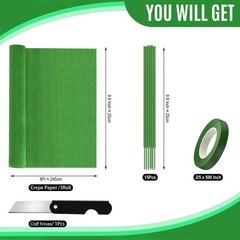 3 PCS 9.8 Inch x 8.2 FT Crepe Paper Roll Grass Green Heavy DIY Craft Decor