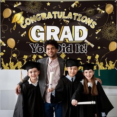 Graduation Banner, Extra Large 72×44» Black Gold Congrats Grad Banner, Gradu…