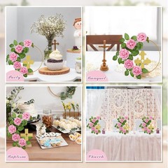 Classic Baptism Decoration Kit: 12 Wooden Crosses, Floral Hoops & 24 Roses