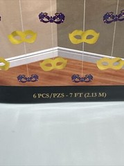 Mardi Gras A Night In Disguise Mask 7’ String Decoration Set Of 2 NIP