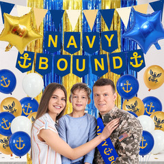 Navy Party Decorations, Blue Gold Naval Military Banner, Navy Bound Themed Cake