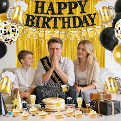 Black and Gold Birthday Decorations, 45PCS Happy Birthday Balloons Decoration…