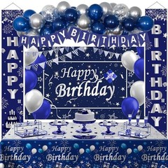 Blue Birthday Decorations, 37 PCS Blue and Silver Party Navy Blue & Silver