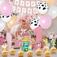 Hungdao 58 Pcs Farm Birthday Decorations Pink Barnyard Farm Animal Party Supp…