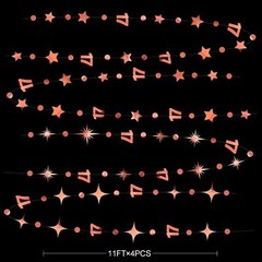 Rose Gold 17th Birthday Decorations Number 17 Circle Dot Star Garland Streame…