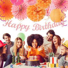 Hot-Pink Orange Fall Birthday Party-Decorations – 21Pcs Autumn Women Peach Happy