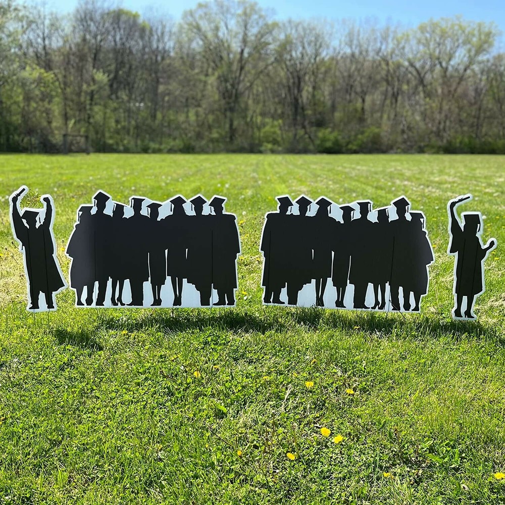 Graduation Yard Cards, Graduation Silhouette Yard Signs, 4pcs, Includes Stakes