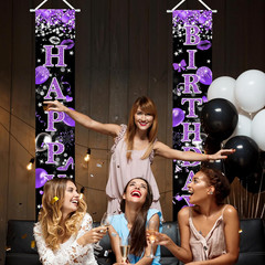 Purple Happy Birthday Banner Glitter Purple Black Birthday Party Decorations for