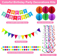 Happy Birthday Banner Party Decorations Set Confetti Garland Swirls Kit