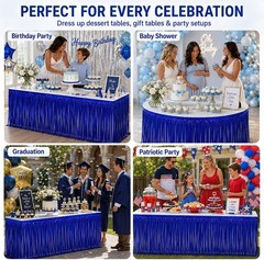 4-Pack Blue Foil Fringe Table Skirt, Disposable Metallic Tinsel Streamers, Photo