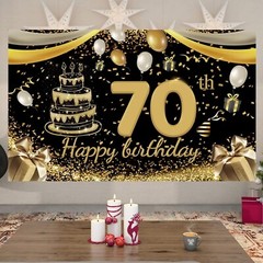 110x180cm Large Size Happy Birthday Banner 70th Black Gold Birthday Decoration