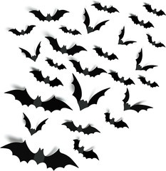 Halloween Party Supplies Bats Wall Decor, 140PCS 3D Black PVC Bat Stickers