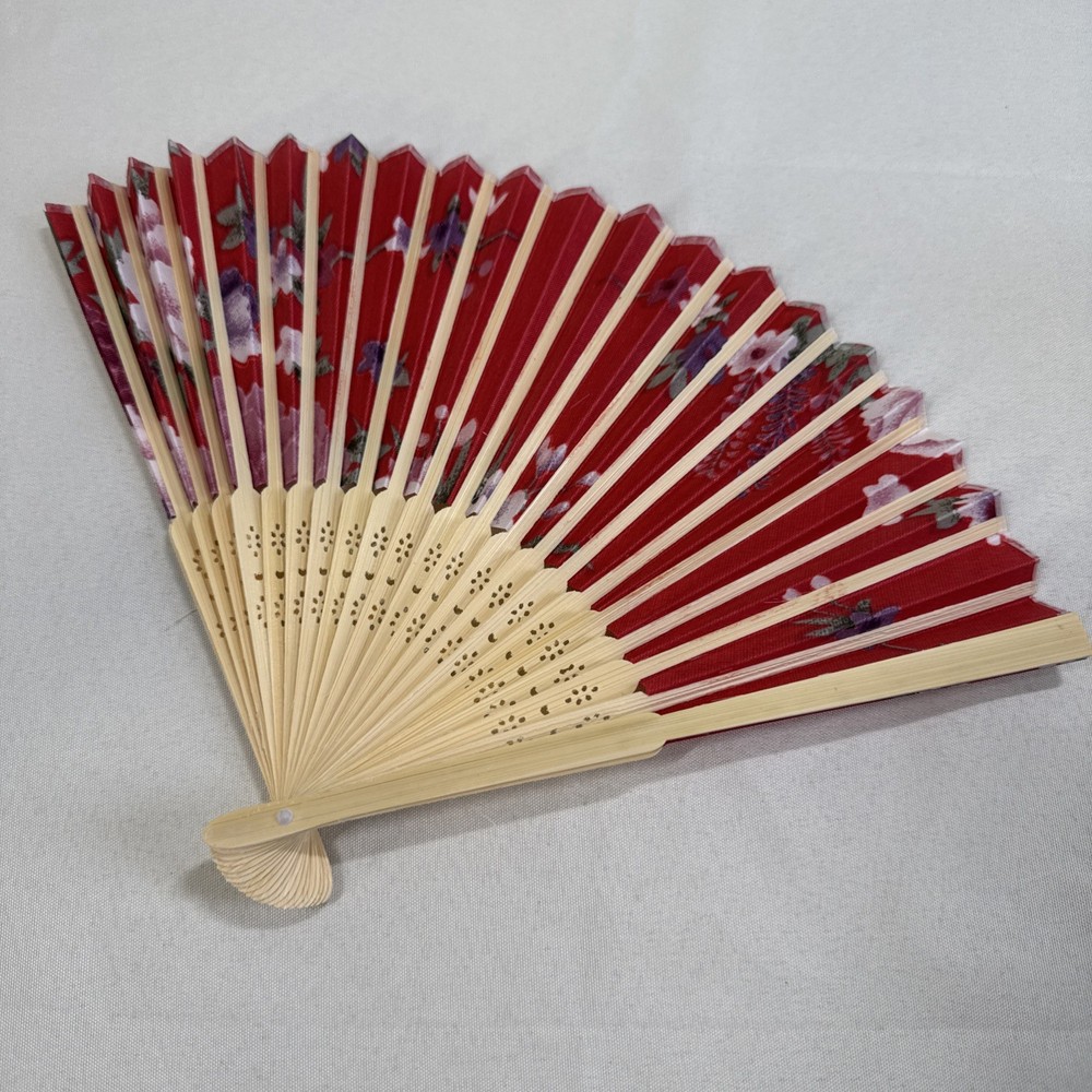 Chinese-style folding hand fan red floral pattern. Decoration/Party 14 Qty