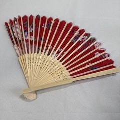 Chinese-style folding hand fan red floral pattern. Decoration/Party 14 Qty