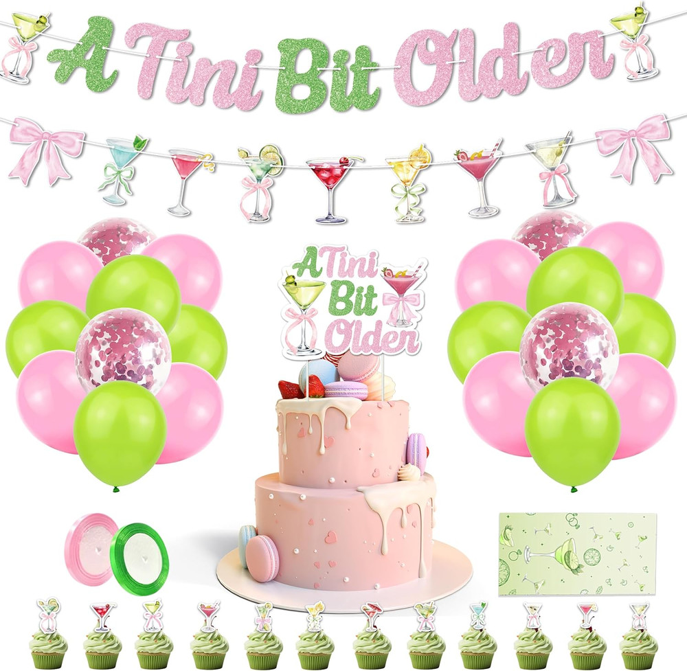 Martini Party Decorations Set for Adults, a Tini Bit Older Birthday Theme Kit wi