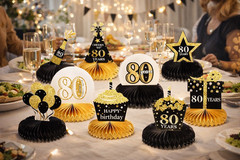 8 Pieces Happy Birthday Decorations Set, 80Th Birthday Party Supplies Honeycomb