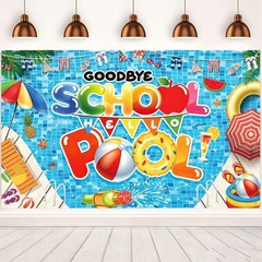 Goodbye School Hawaiian Pool Beach Party Backdrop Photo Background Banner Decor
