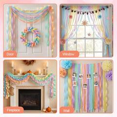 Pastel Crepe Paper Streamers, 9 Rolls 738ft, 1.77 in x 82 ft, Party Decor | 9 Pa