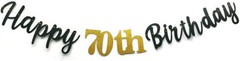 Glitter Happy 70th Birthday Banner Double Sized Paper 70 Black