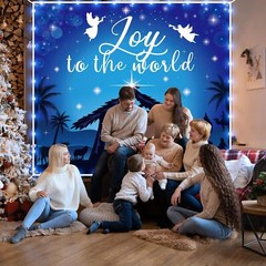 Christmas Nativity Garage Door Cover Decorations with LED String Lights 7×8 Ft