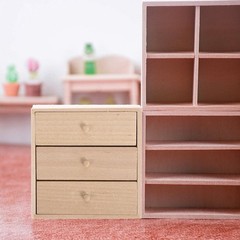 Mini Doll House Bookcase Playset Accessories – Miniature Wood Bookshelf & Cab…