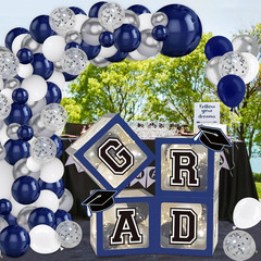 DAZONGE Navy Blue Graduation Decorations 2026 – Set of 4 Grad Balloon Boxes with
