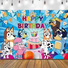 Blue Sheepdog Theme Happy Birthday Backdrop 5×3.2ft Birthday Party Decoration