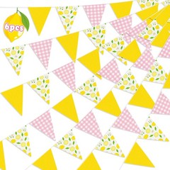 6PCS Lemon Party Decorations Pennant Banners Pink and Yellow Triangle Flags G…